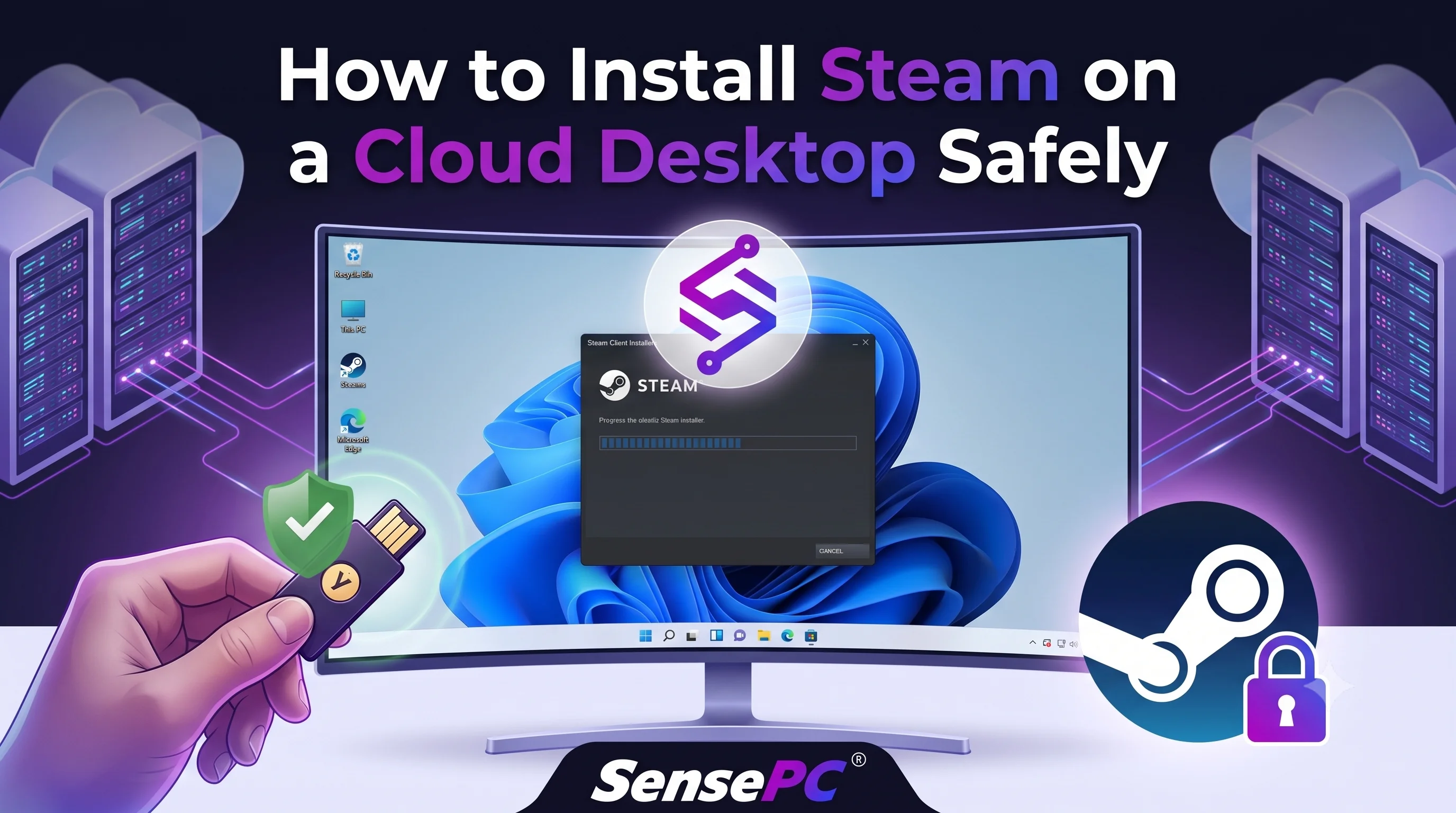 Steam being installed inside a cloud Windows desktop on a MacBook    — cloud gaming PC setup without local hardware